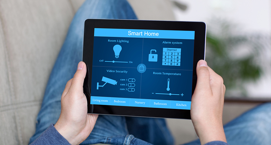 The ability to access and control security components from a mobile device is one of the top smart home trends in San Jose . Close-up of smart home security app.
