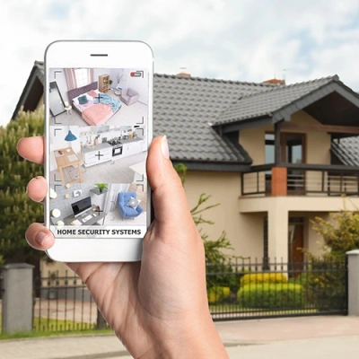 San Jose vivint phone display of cctv live feed in front of a house